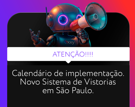 Robot with a megaphone announces attention about the calendar for implementing a new inspection system in São Paulo.